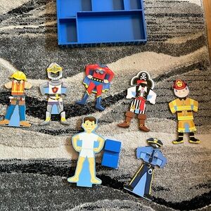 Melissa and Doug Joey wooden figure with outfits. Box included with pieces.